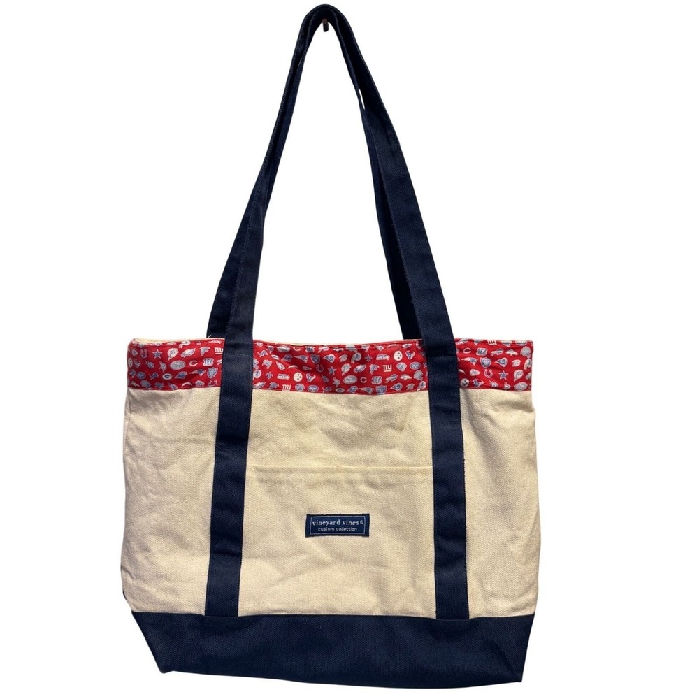 Vineyard Vines NFL Logo Canvas Tote Bag Navy Blue Cream Red Custom Collection
